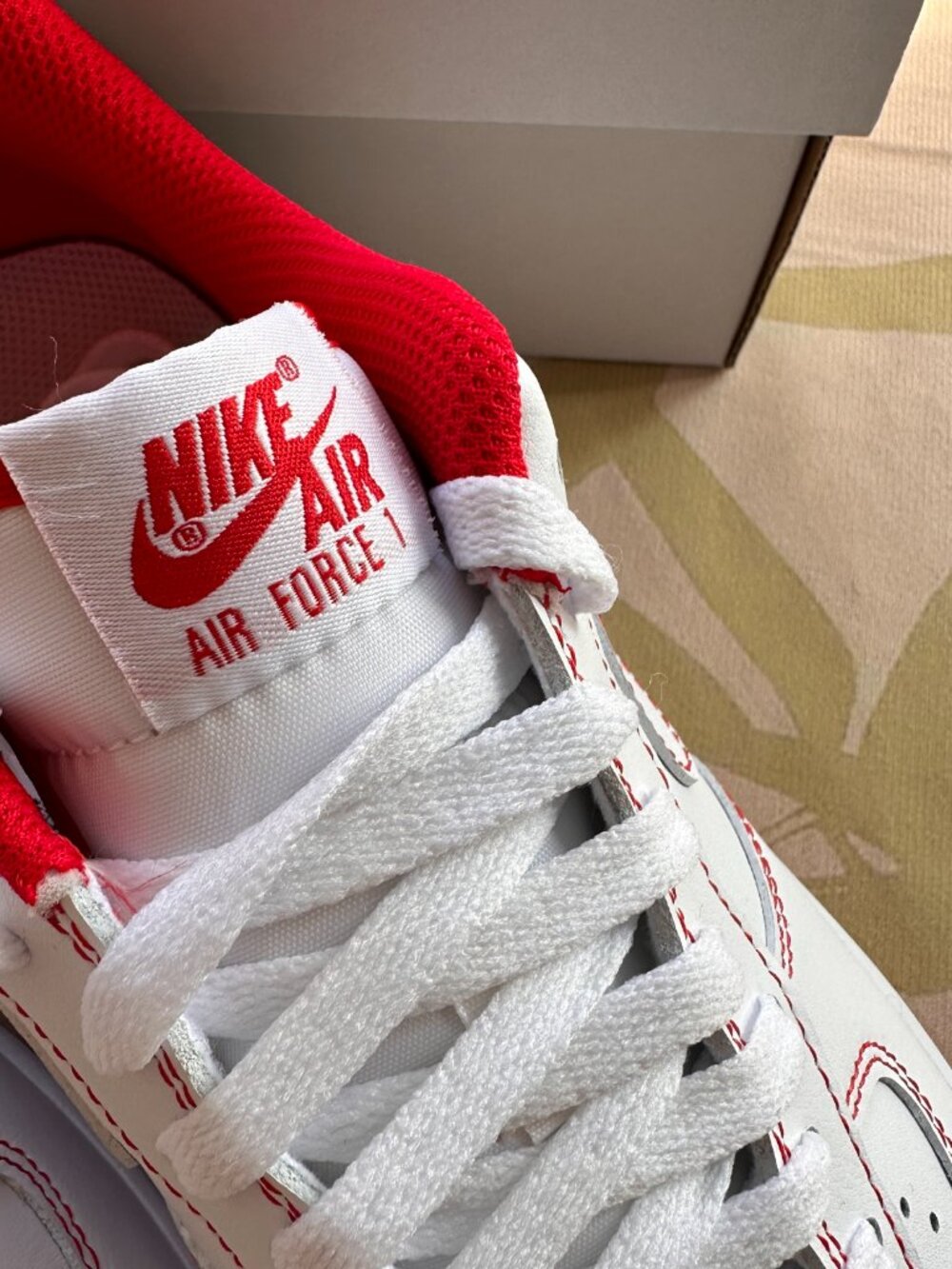 Nike Air Force 1 '07 White and Red Stitching Low-Top Sneakers - Picture 3 of 9